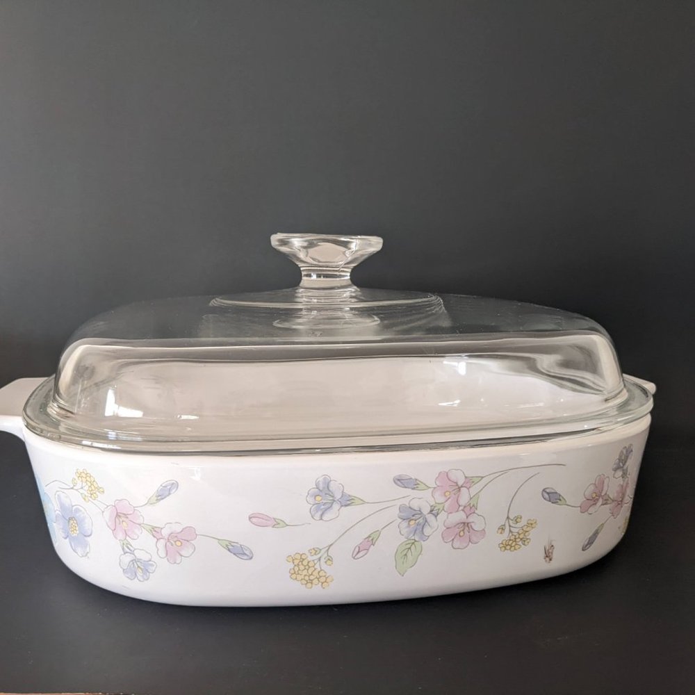 Vintage Pastel Bouquet Corningware Casserole Dish with Lid